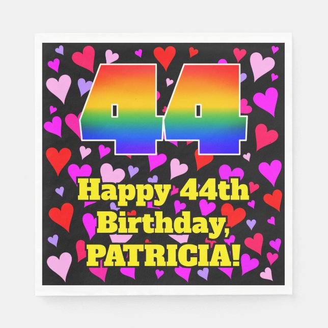 Serviette En Papier 44e anniversaire : Amour Hearts Motif, Arc-en-ciel (Devant)
