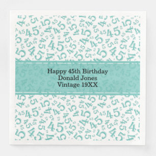 Serviette En Papier 45e anniversaire Numéro d'âge Motif Turquoise/blan