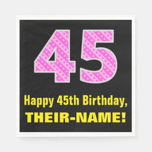 Serviette En Papier 45e anniversaire : Pink Stripes and Hearts "45" +