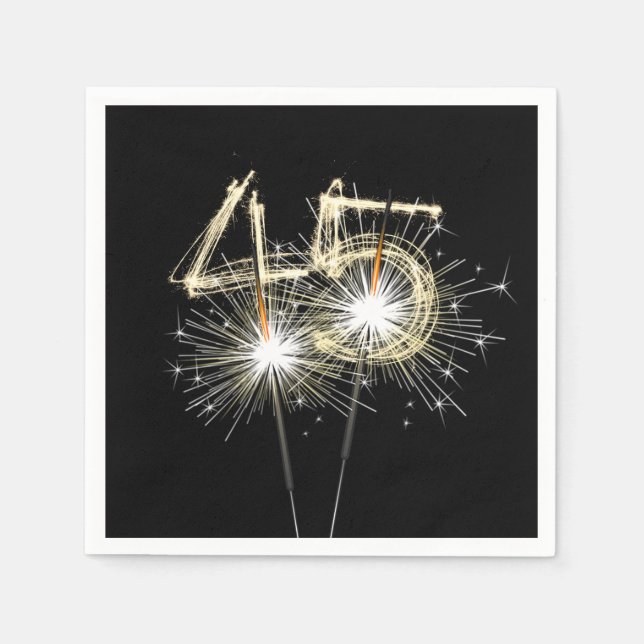 Serviette En Papier 45e anniversaire Sparklers de fête sur noir (Devant)