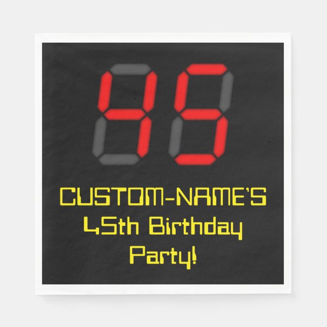 Serviette En Papier 45e Anniversaire : Style Horloge Numérique Rouge " (Devant)