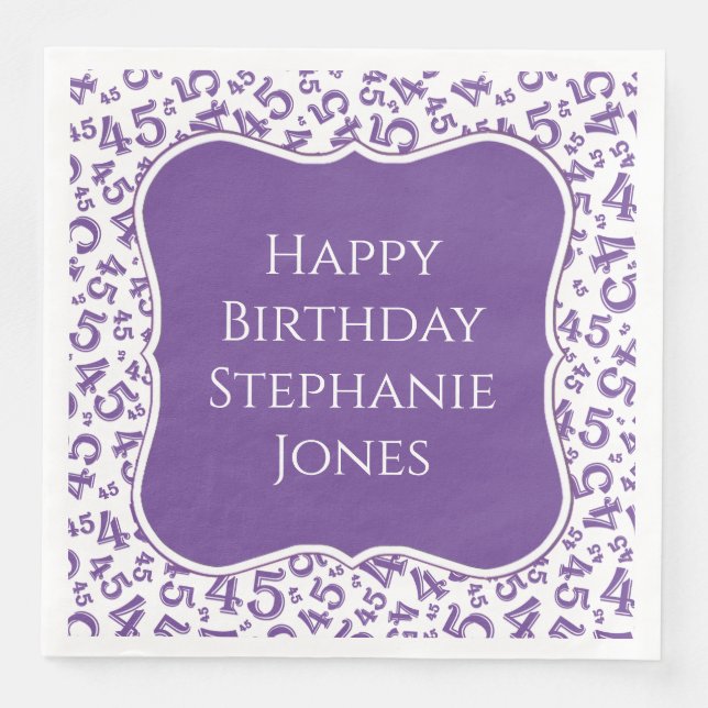 Serviette En Papier 45e anniversaire violet/blanc Motif 45 (Devant)