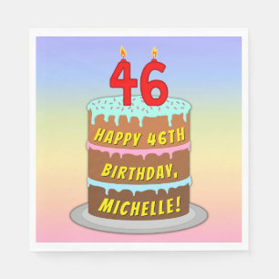 Serviette En Papier 46e anniversaire : Gâteau et bougies amusants + No