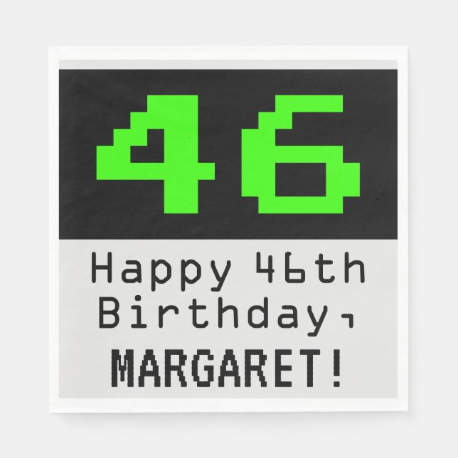 Serviette En Papier 46e anniversaire - Nerdy / Geeky Style "46" & Nom (Devant)