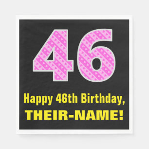 Serviette En Papier 46e anniversaire : Pink Stripes and Hearts "46" + 