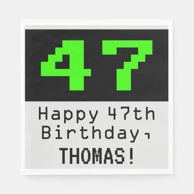 Serviette En Papier 47e anniversaire - Nerdy / Geeky Style "47" & Nom (Devant)