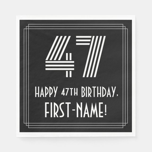 Serviette En Papier 47ème anniversaire : Art Déco Inspiré Look "47" +  (Devant)