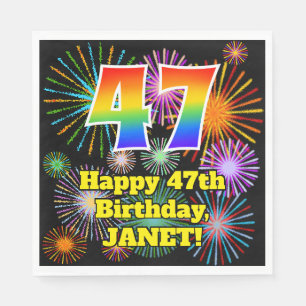 Serviette En Papier 47ème anniversaire : Fun Fireworks Motif + Rainbow