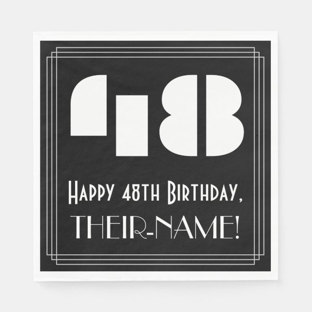Serviette En Papier 48ème anniversaire : Art Déco Inspiré Look "48" +  (Devant)