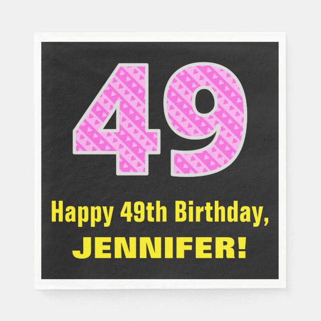 Serviette En Papier 49e anniversaire : Pink Stripes and Hearts "49" +  (Devant)