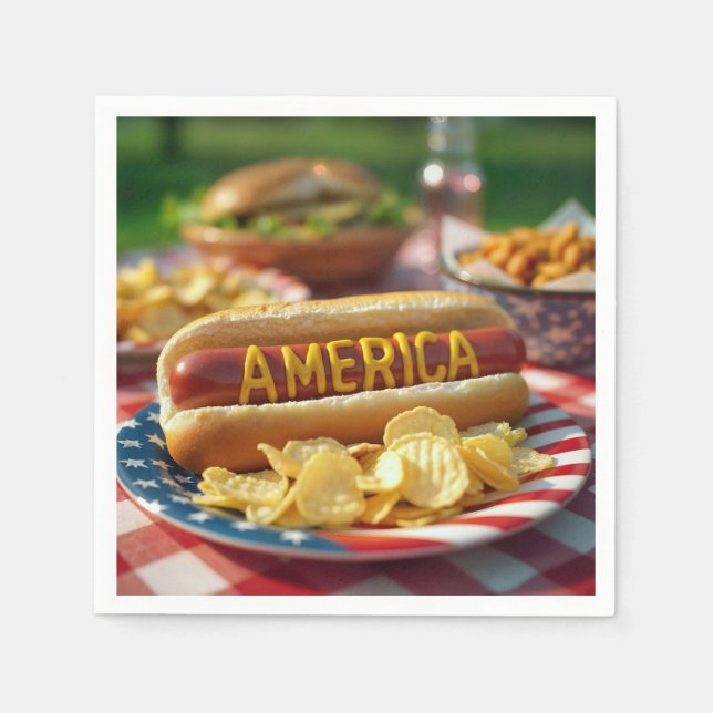 Serviette En Papier 4 juillet américain Hot Dog (Devant)