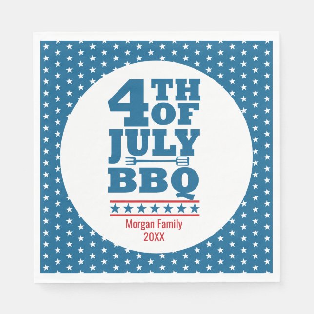 Serviette En Papier 4 juillet BBQ Party Blue Star (Devant)