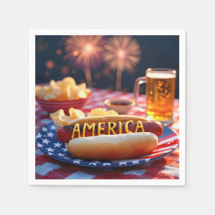 Serviette En Papier 4 juillet hot dog américain et bière