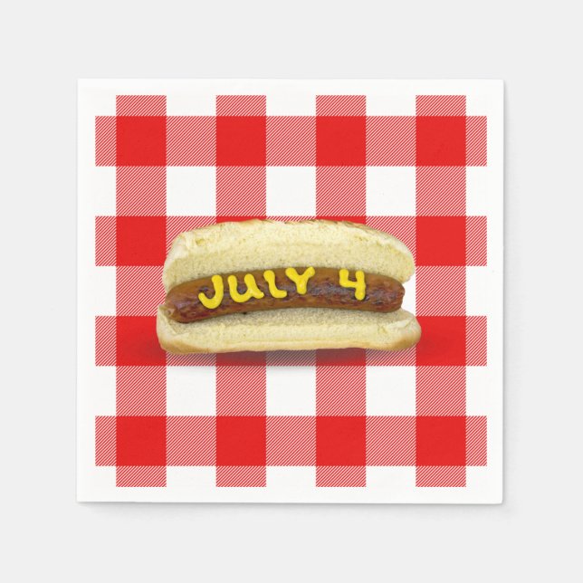 Serviette En Papier 4 juillet hot Dog sur Buffalo Plaid (Devant)