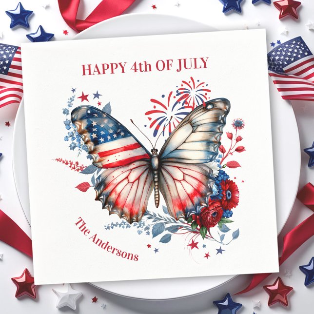 Serviette En Papier 4 juillet Nom du jour de l'indépendance patriotiqu (4th of July Patriotic Independence Day Name Napkins)