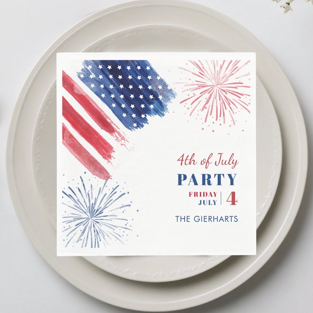 Serviette En Papier 4 juillet Rouge Blanc Bleu Fête de fête (4th of July Red White Blue Holiday Party Paper Napkins)