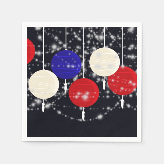 Serviette En Papier 4 juillet Rouge blanc bleu Globe Lanternes (Devant)