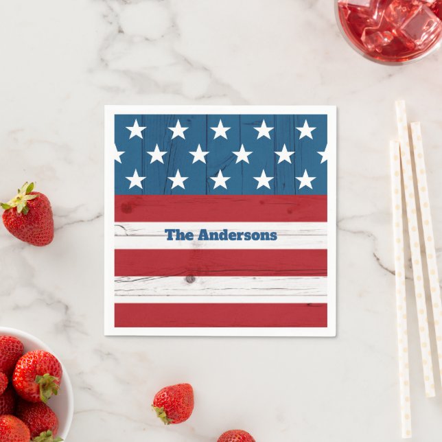 Serviette En Papier 4 Juillet Stars Stripes Rustique Drapeau en Bois g (En situation)