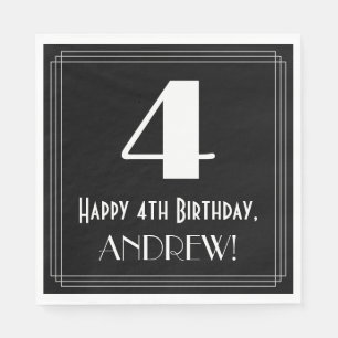 Serviette En Papier 4e anniversaire ~ Art Déco Inspiré Look "4", Nom