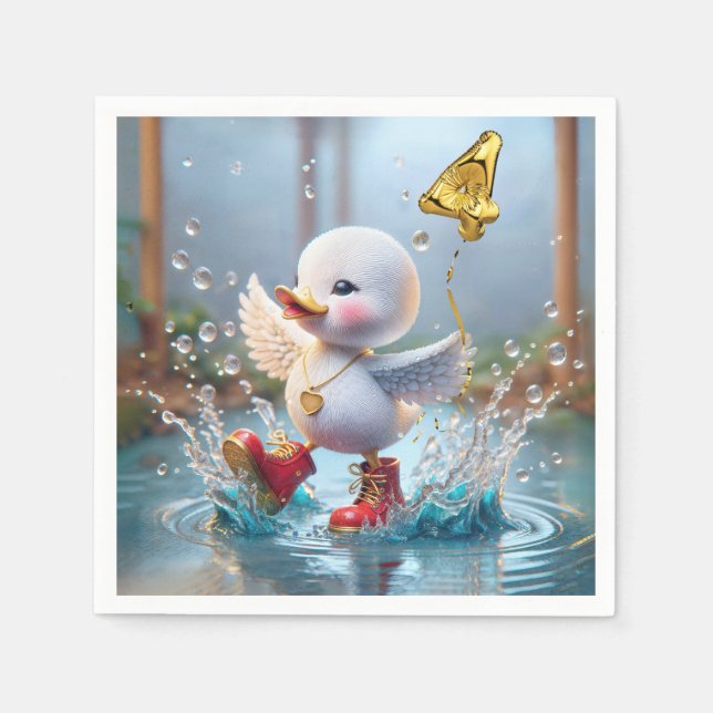 Serviette En Papier 4e anniversaire Duck Dancing In the Rain Puddle (Devant)