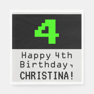 Serviette En Papier 4e anniversaire - Nerdy / Geeky Style "4" & Nom