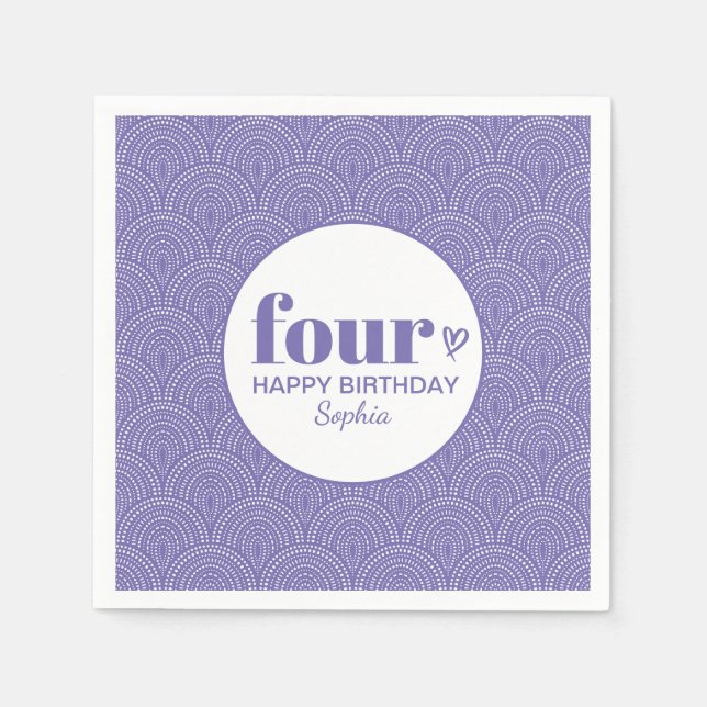 Serviette En Papier 4e anniversaire simple violet avec nom (Devant)