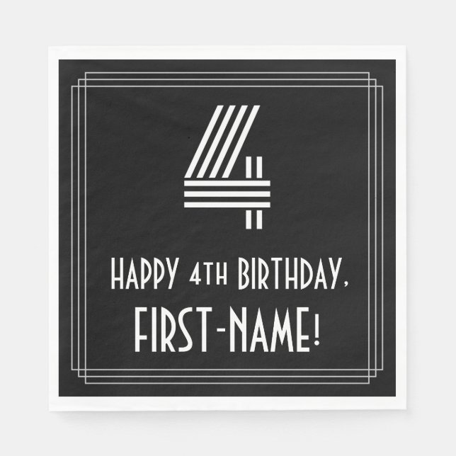Serviette En Papier 4ème anniversaire : Art Déco Inspiré Look "4" + No (Devant)