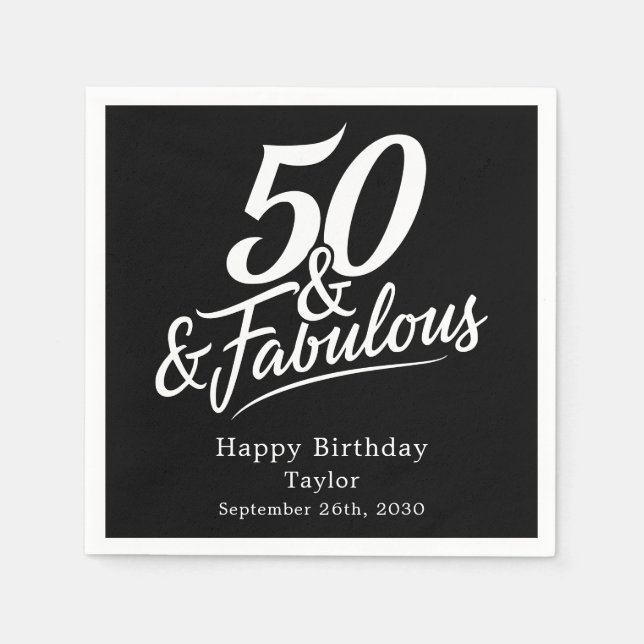 Serviette En Papier 50 and Fabulous Birthday Chic Script Custom (Devant)