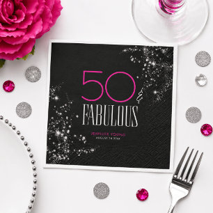 Serviette En Papier 50 ans et Fabuleux Anniversaire Rose Noir Paillett