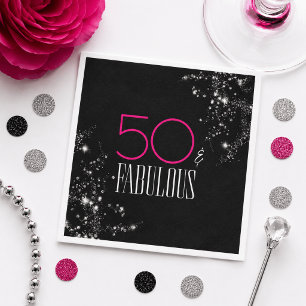 Serviette En Papier 50 ans et Fabuleux Anniversaire Rose Noir Paillett