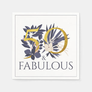 Serviette En Papier 50 ans et Fabuleux Bleu Or  Luxueux Anniversaire F