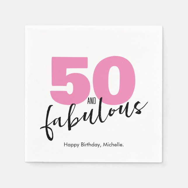 Serviette En Papier 50 et fabuleux 50e anniversaire fête rose (Devant)