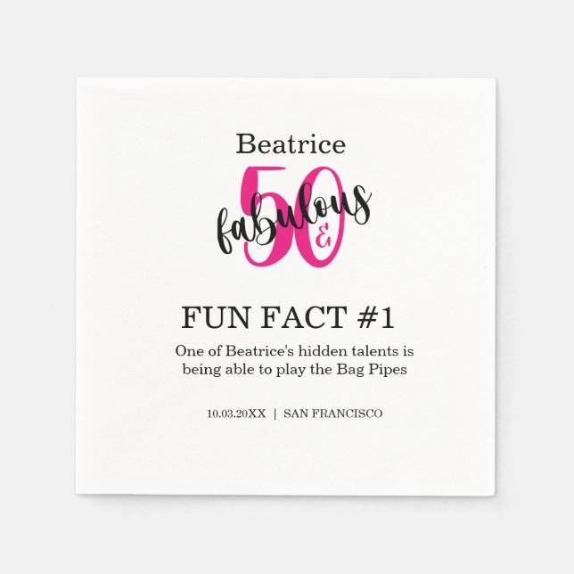 Serviette En Papier 50 et fabuleux 50e anniversaire Fun Fun Fact Pink (Devant)
