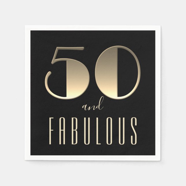 Serviette En Papier 50 et fabuleux 50e anniversaire Noir (Devant)