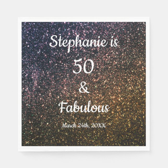 Serviette En Papier 50 Et Fabuleux Anniversaire Or Noir Parties scinti (Devant)