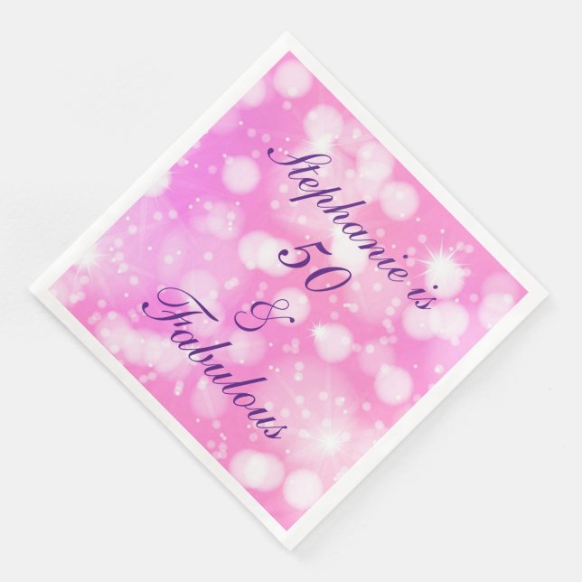 Serviette En Papier 50 Et Fabuleux Anniversaire rose violet Cool (Coin)