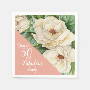 Serviette En Papier 50 Et Fabuleux Blush Rose Floral Magnolia Nom