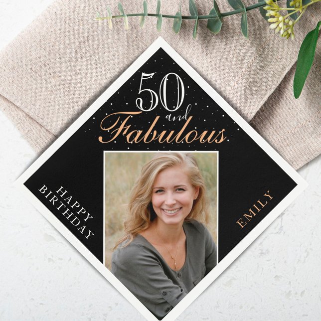 Serviette En Papier 50 et fabuleux Elegant Photo Black 50e anniversair (Créateur téléchargé)