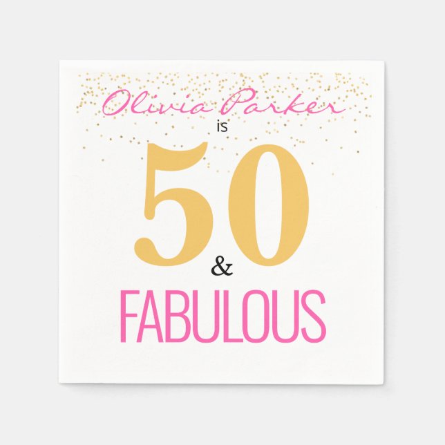 Serviette En Papier 50 et fabuleux Gold Pink Anniversaire (Devant)
