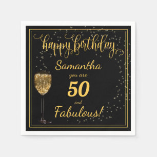 Serviette En Papier 50 et fabuleux Modèle d'anniversaire noir et or