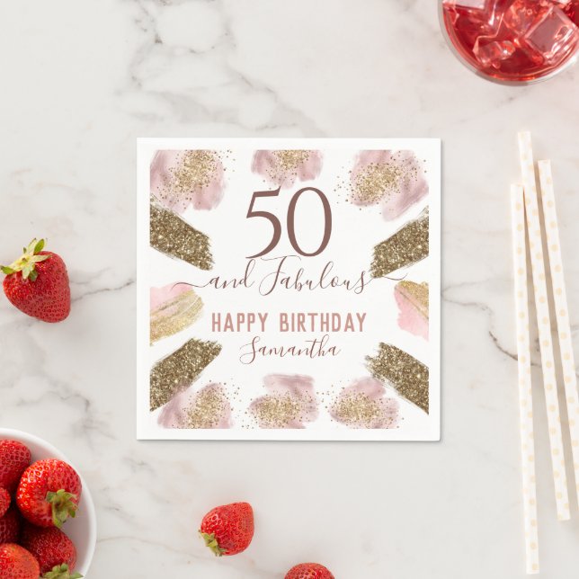 Serviette En Papier 50 et fabuleux Parties scintillant d'or rose Anniv (En situation)
