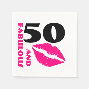 Serviette En Papier 50 et fabuleux rouge à lèvres rose 50e fête d'anni