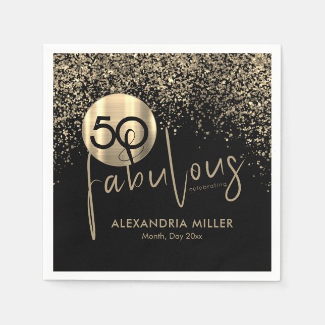 Serviette En Papier 50 et Fabulous Black Gold fête d'anniversaire (Devant)