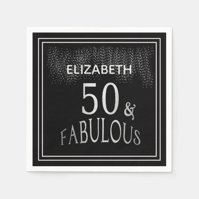 Serviette En Papier 50 et Fabulous Black Silver Parties scintillant An (Devant)