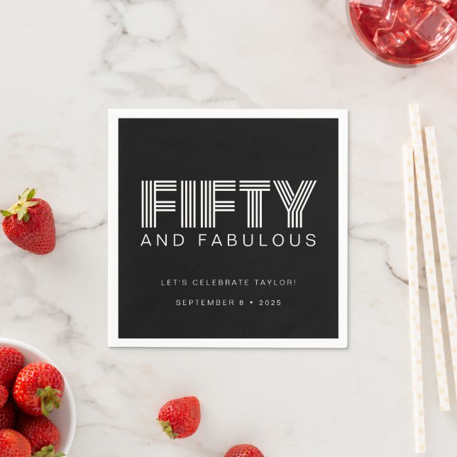 Serviette En Papier 50 et Fabulous moderne noir blanc Anniversaire (En situation)