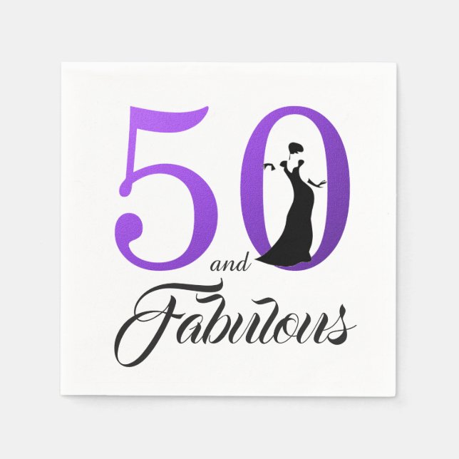 Serviette En Papier 50 et Fabulous Purple fête d'anniversaire (Devant)
