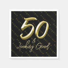 Serviette En Papier 50 et l'apparence bon or anniversaire