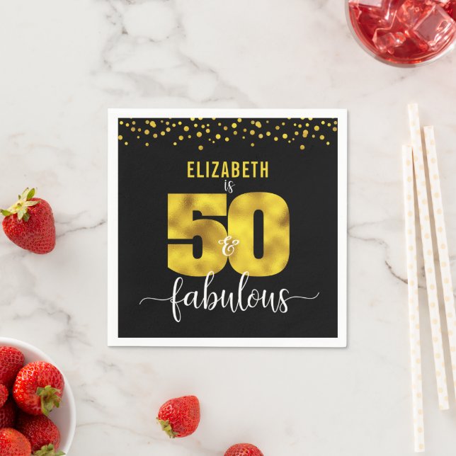 Serviette En Papier 50 fabuleux anniversaire noir parties scintillant  (En situation)