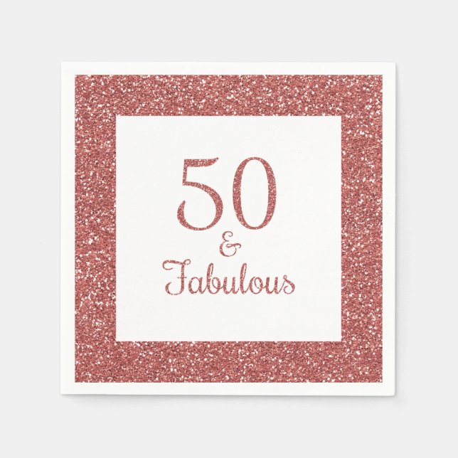 Serviette En Papier 50 & Fabuleux anniversaire Sparkly Rose Gold Parti (Devant)