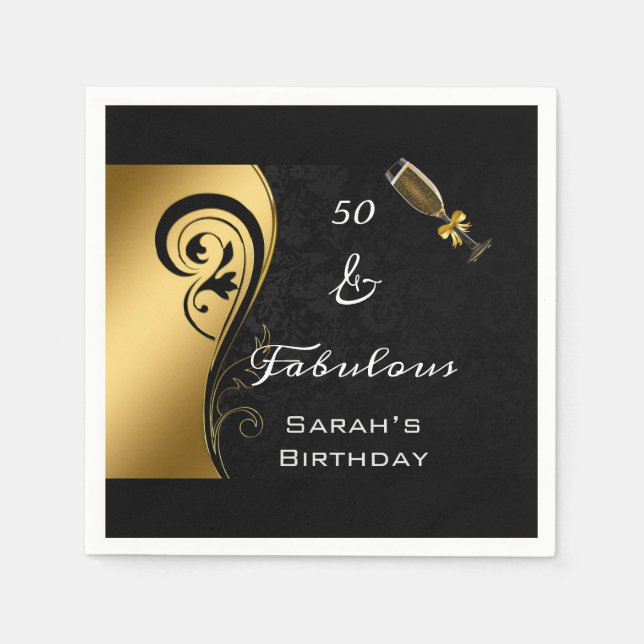 Serviette En Papier 50 & Fabuleux Black Gold Anniversaire Cocktail (Devant)